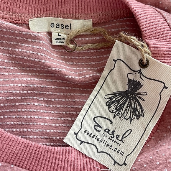 NWT Easel Pink Polka Dot Ruffle Sweatshirt Size Large Crewneck Cottagecore Boho - Picture 5 of 10